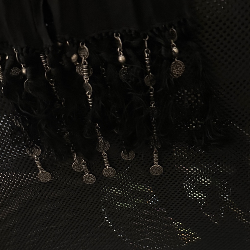 Black YSl Scarf /belt with Silver accents and fringe , silk embellished - Picture 5 of 7
